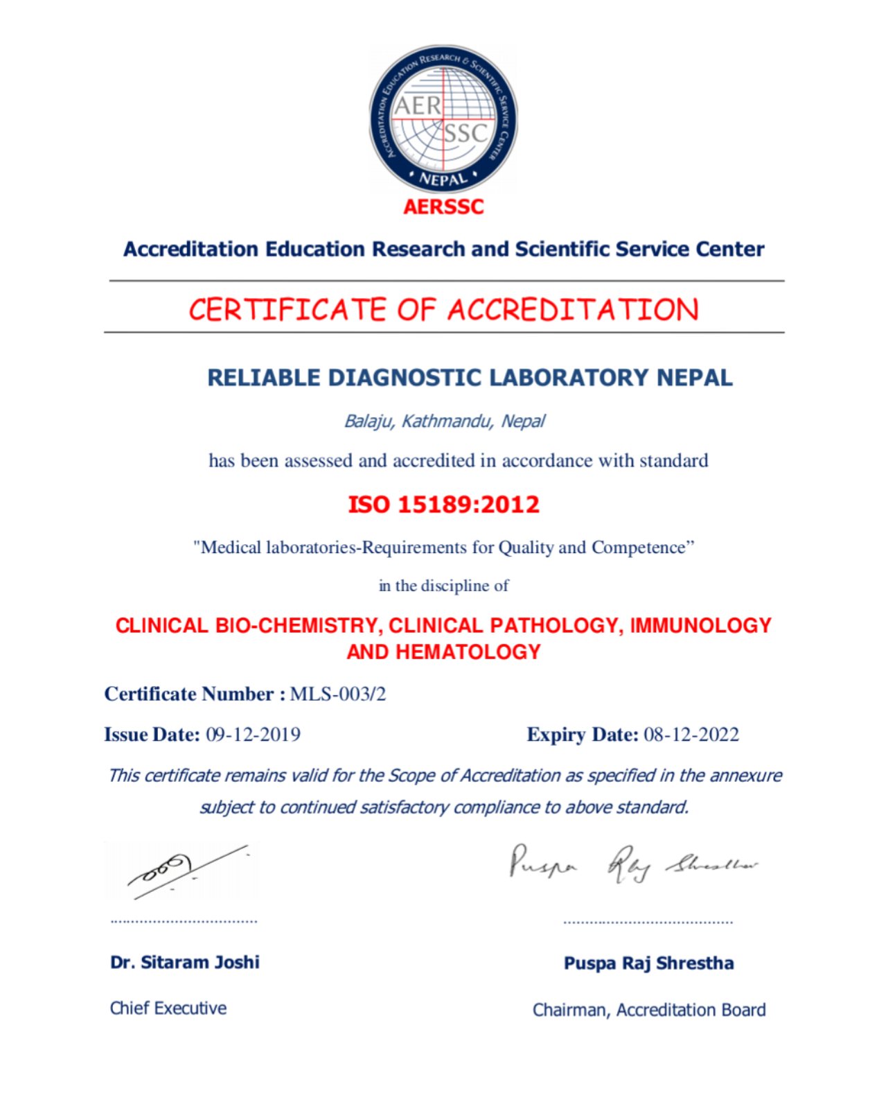 Accrediation from 2019 to 2022